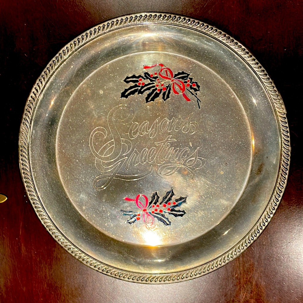 Vintage International Silver Company ‘Seasons Greetings’ 12 1/4 Greeting Tray.